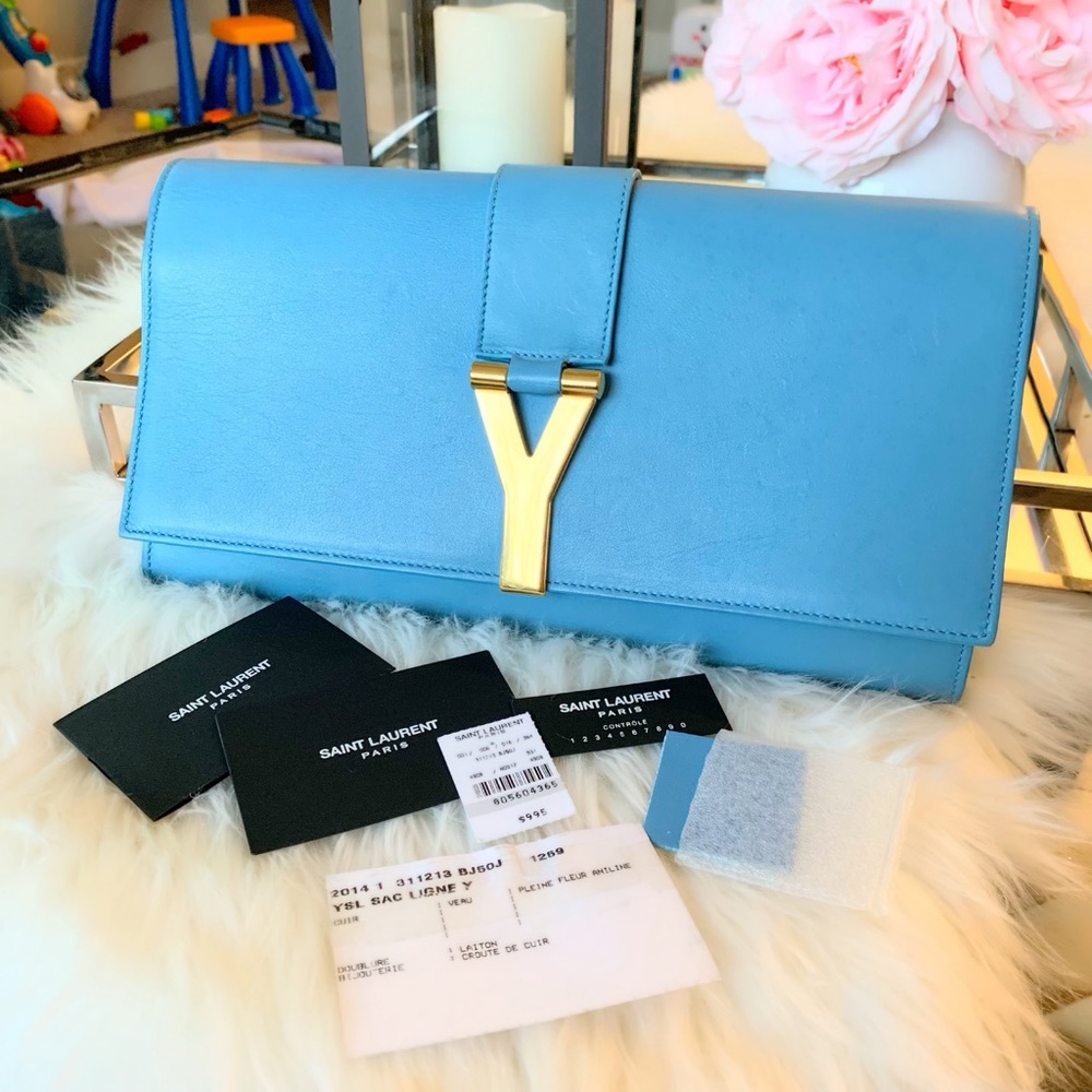YSL Blue Leather Clutch